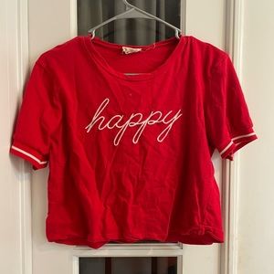 Red “Happy” Cropped T-shirt